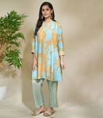 Mustard blue striped long shirt floral pant