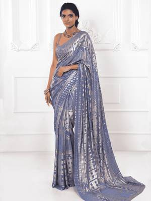 Enchanting Lavender Sequins Georgette Reception Wear Saree With Blouse 1