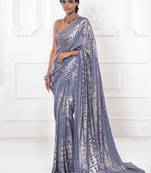 Enchanting Lavender Sequins Georgette Reception Wear Saree With Blouse