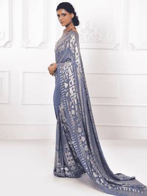 Enchanting Lavender Sequins Georgette Reception Wear Saree With Blouse 2