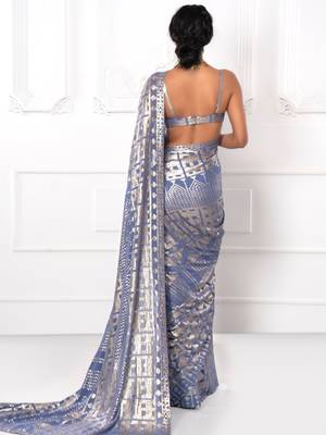 Enchanting Lavender Sequins Georgette Reception Wear Saree With Blouse 3