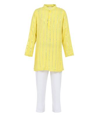 Georgette faux mirron thread work kurta with glazed cotton pyjama 1