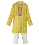 Silver lurex cotton kurta and glazed cotton pyjama. detailed with multicolored lace