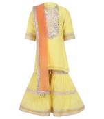 Chanderi silk kurta and sharara with gota detailing and net dupatta