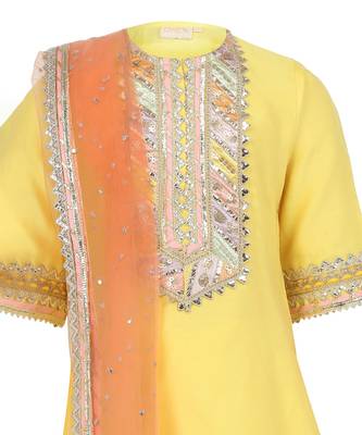 Chanderi silk kurta and sharara with gota detailing and net dupatta 2