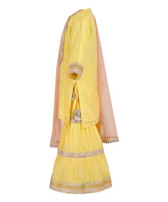 Chanderi silk kurta and sharara with gota detailing and net dupatta 3