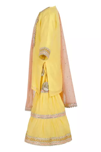 Chanderi silk kurta and sharara with gota detailing and net dupatta