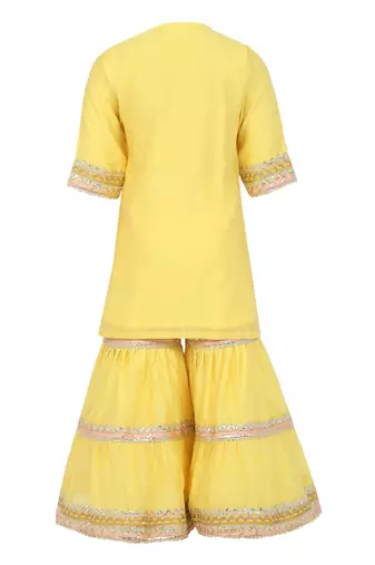Chanderi silk kurta and sharara with gota detailing and net dupatta