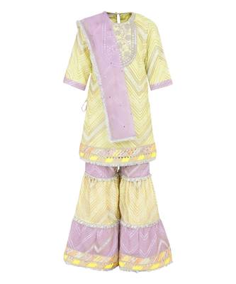 Chinon kurta and sharara with gota detailing and net dupatta 1