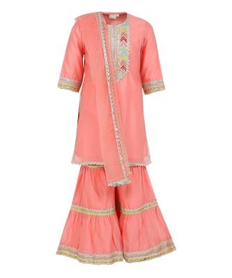 Chanderi silk kurta and sharara with gota detailing and net dupatta 1
