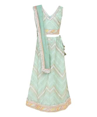 Chinon blouse and lehenga with gota detailing and net dupatta 2