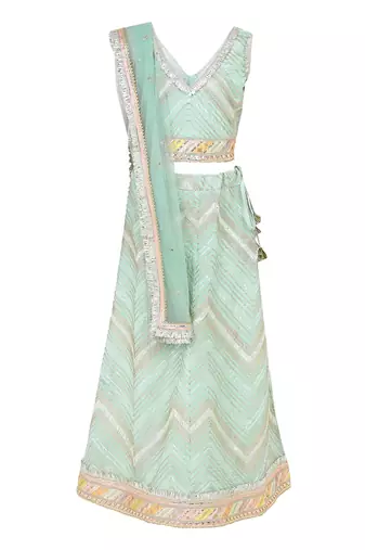 Chinon blouse and lehenga with gota detailing and net dupatta