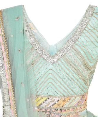 Chinon blouse and lehenga with gota detailing and net dupatta 3