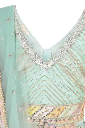 Chinon blouse and lehenga with gota detailing and net dupatta