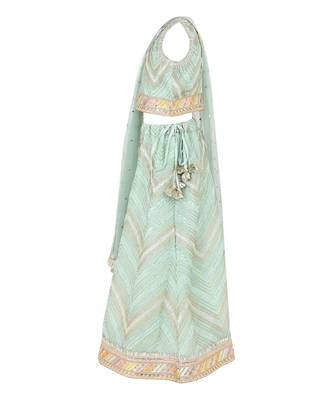 Chinon blouse and lehenga with gota detailing and net dupatta 4