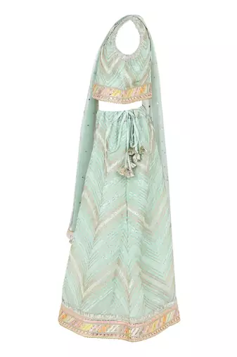 Chinon blouse and lehenga with gota detailing and net dupatta