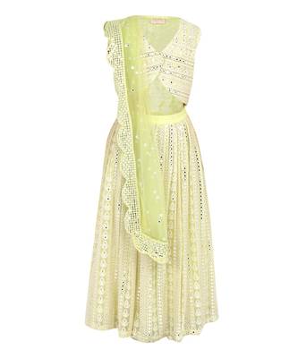 Chikankari with faux mirror blouse and lehenga with soft net dupatta (detailed with faux mirror lace) 1
