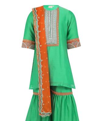 Chanderi silk kurta and sharara with gota detailing and soft net dupatta 2