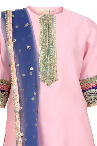 Chanderi silk kurta and sharara with gota detailing and soft net dupatta