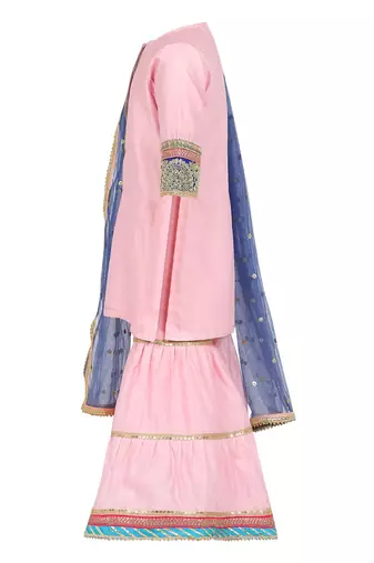 Chanderi silk kurta and sharara with gota detailing and soft net dupatta