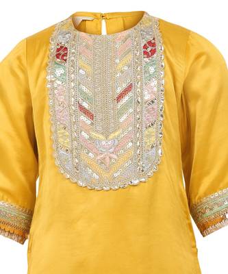 Raw satin kurta and dhoti pant with multicolor lace 2