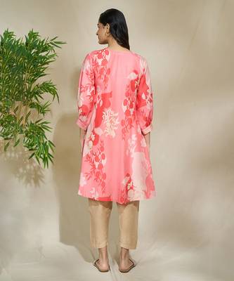 Peach pintexed tunic with pearl cutdana work beige pants 4