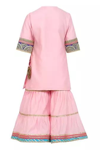 Chanderi silk kurta and sharara with gota detailing and soft net dupatta