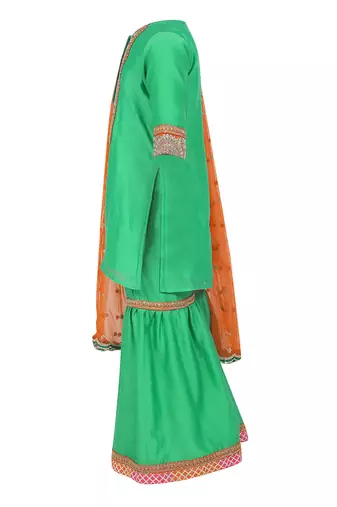 Chanderi silk kurta and sharara with gota detailing and soft net dupatta