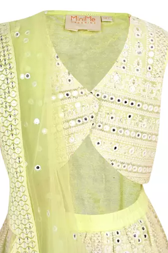 Chikankari with faux mirror blouse and lehenga with soft net dupatta (detailed with faux mirror lace)