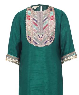 Raw satin kurta and dhoti pant. detailed with multicolor lace 2