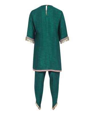 Raw satin kurta and dhoti pant. detailed with multicolor lace 3