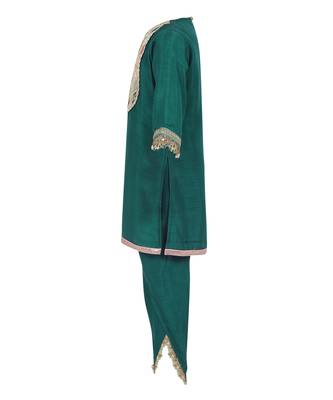 Raw satin kurta and dhoti pant. detailed with multicolor lace 4