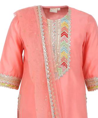Chanderi silk kurta and sharara with gota detailing and net dupatta 2