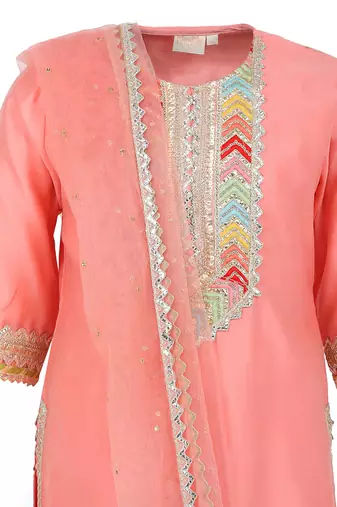 Chanderi silk kurta and sharara with gota detailing and net dupatta