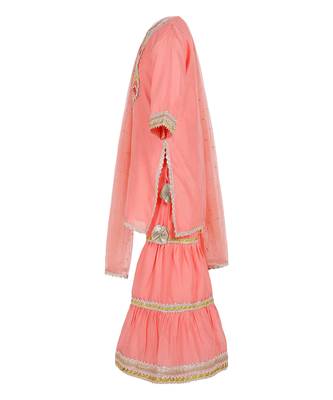 Chanderi silk kurta and sharara with gota detailing and net dupatta 3