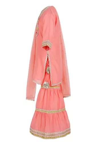 Chanderi silk kurta and sharara with gota detailing and net dupatta
