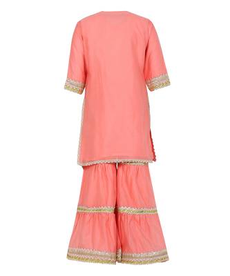 Chanderi silk kurta and sharara with gota detailing and net dupatta 4