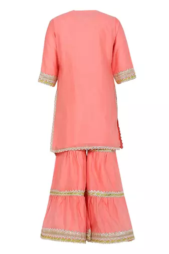 Chanderi silk kurta and sharara with gota detailing and net dupatta