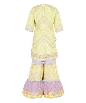 Chinon kurta and sharara with gota detailing and net dupatta 3