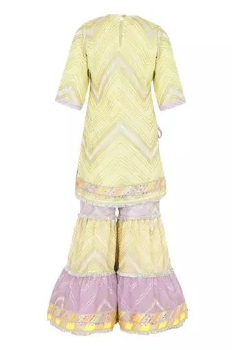 Chinon kurta and sharara with gota detailing and net dupatta