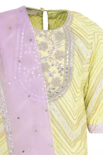 Chinon kurta and sharara with gota detailing and net dupatta