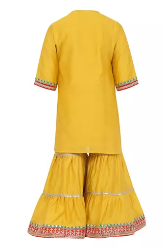 Chanderi silk kurta and sharara with gota detailing and soft net dupatta