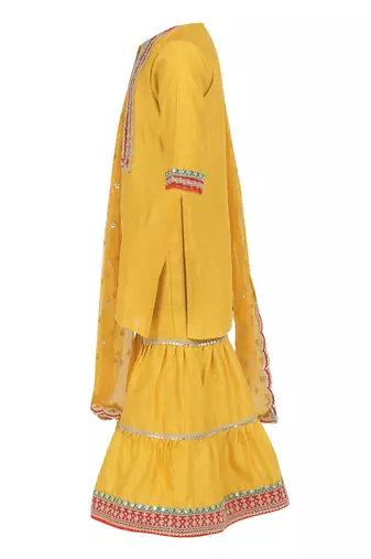 Chanderi silk kurta and sharara with gota detailing and soft net dupatta