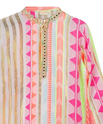 Viscose lurex kurta paired with  glaze cotton pyjama. detailed with multicolor mirror lace 4