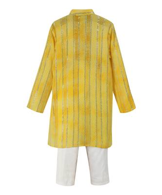 Silver lurex cotton kurta and glazed cotton pyjama. detailed with multicolored lace 3