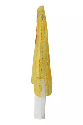 Silver lurex cotton kurta and glazed cotton pyjama. detailed with multicolored lace
