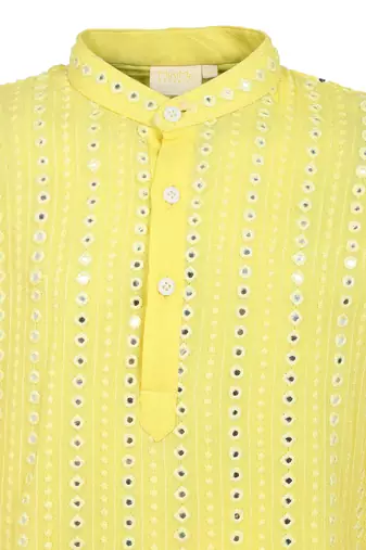 Georgette faux mirron thread work kurta with glazed cotton pyjama
