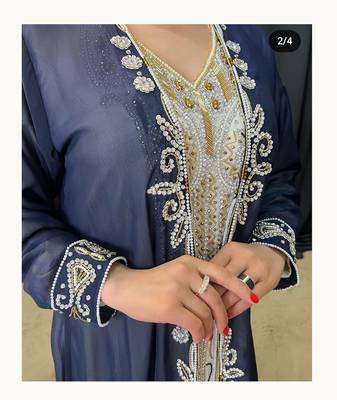 Navy Blue Georgette Zari Work Kaftan 3