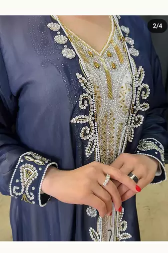 Navy Blue Georgette Zari Work Kaftan