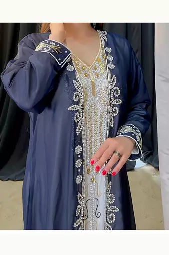 Navy Blue Georgette Zari Work Kaftan